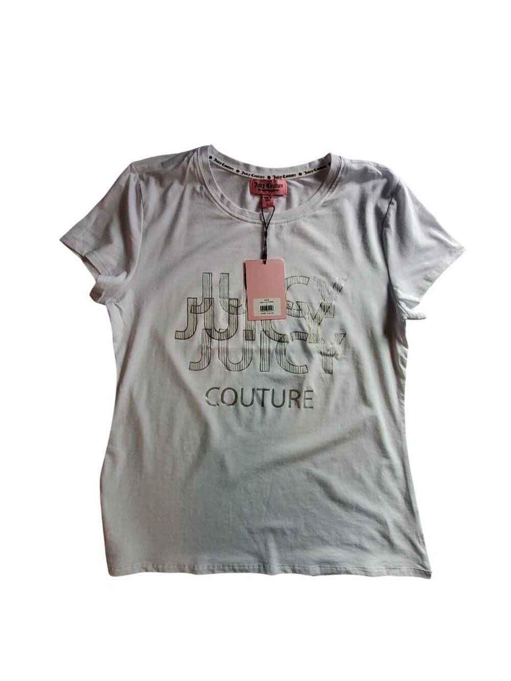 Juicy Couture Womens White T-Shirt With Metallic Logo Print Lightweight Size L